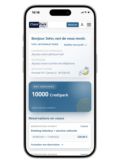 interface compte client credipark programme de fidelite classpark roissy